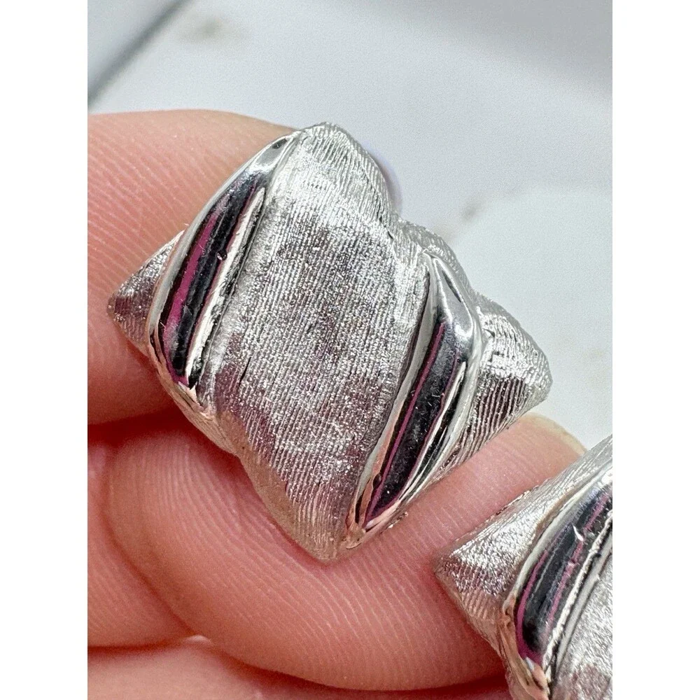 Swank Textured Silver Tone Wavy Rectangle Cufflinks MCM Mid Century Modern